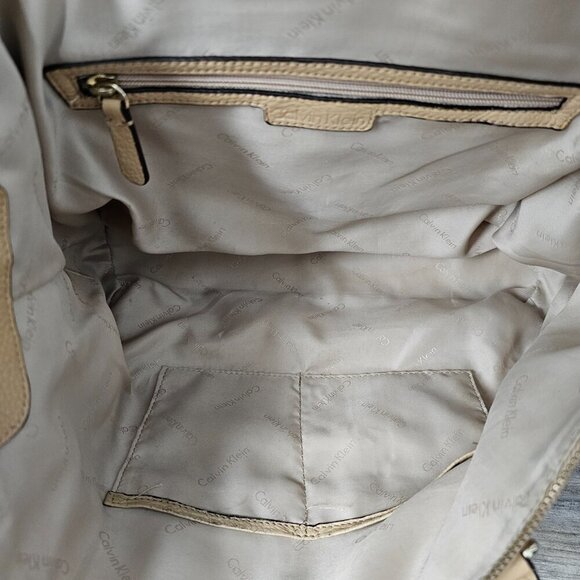 Calvin Klein Leather Beige Carryall Organizing Tote Shoulder Bag - Picture 6 of 14